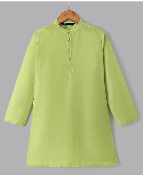Pine Kids Woven Kurta Pyjama Set and Jacket with Full Sleeves and Peacock Print in Light Green