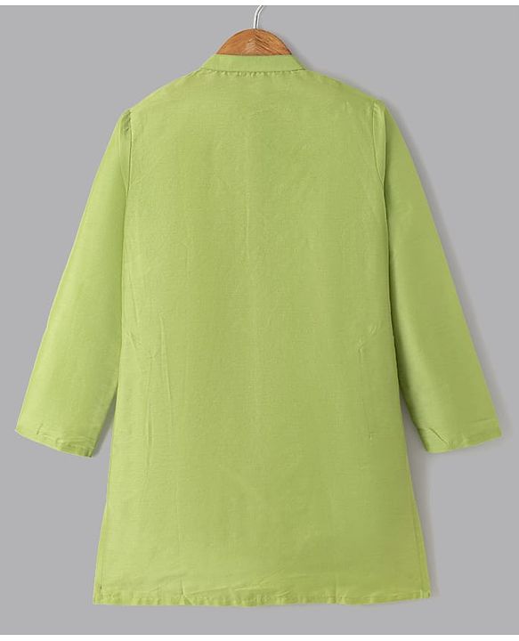 Pine Kids Woven Kurta Pyjama Set and Jacket with Full Sleeves and Peacock Print in Light Green