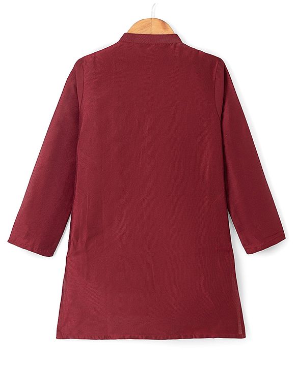 Pine Kids Woven Full Sleeves Kurta & Pyjama Set with Floral Print in Maroon