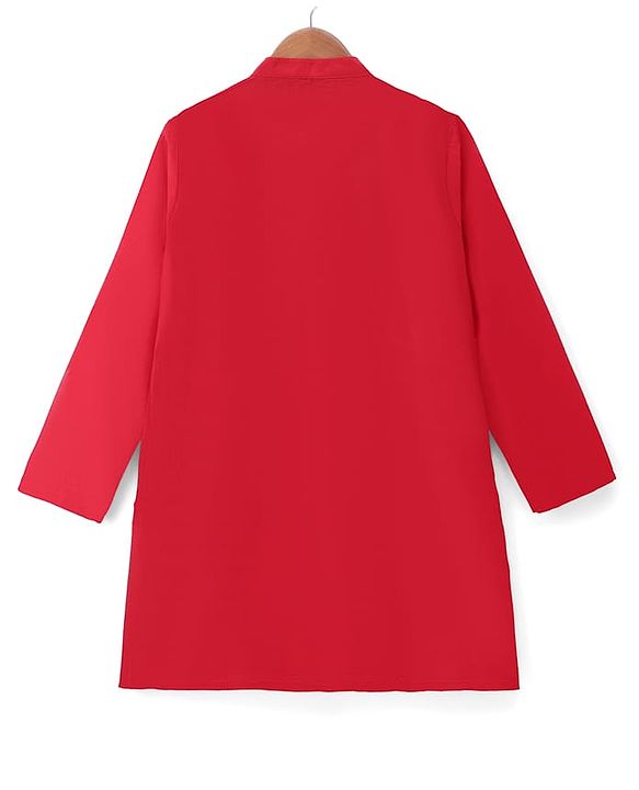 Pine Kids Woven Full Sleeves Kurta & Pajama Set With Embroidered Jacket - Red