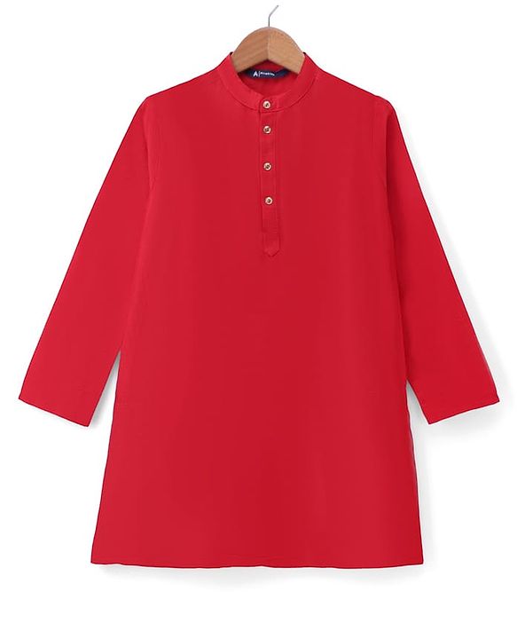 Pine Kids Woven Full Sleeves Kurta & Pajama Set With Embroidered Jacket - Red