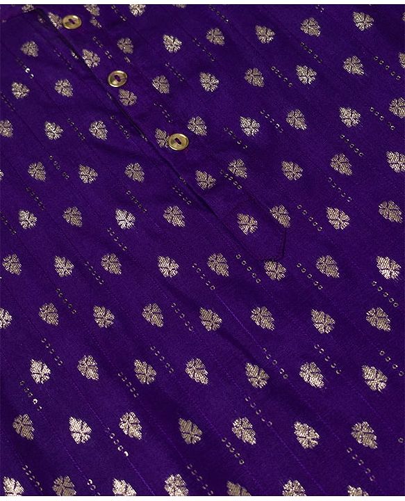 Pine Kids Woven Full Sleeves Kurta Pyjama Set with Full Length and Foil Print in Violet for 4-5 Years