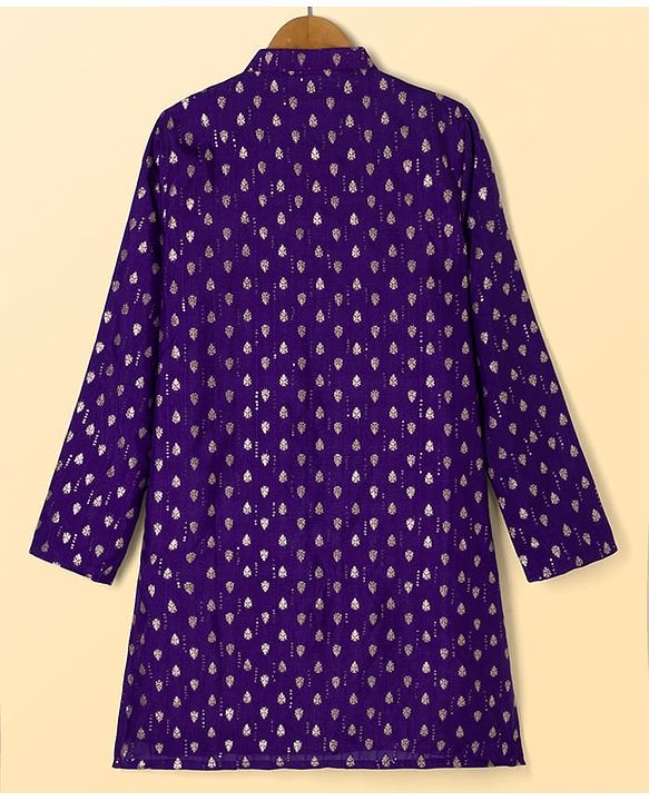 Pine Kids Woven Full Sleeves Kurta Pyjama Set with Full Length and Foil Print in Violet for 4-5 Years