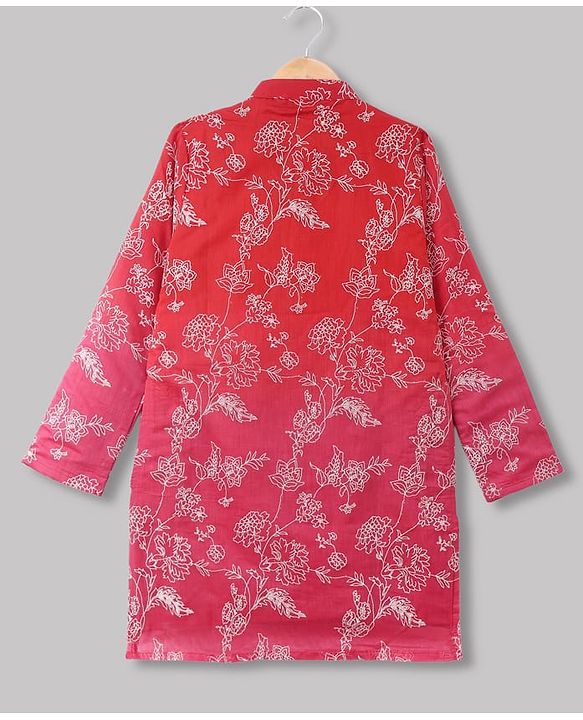Pine Kids Woven Full Sleeves Kurta and Pyjama with Floral Print in Red for 4-5 Years
