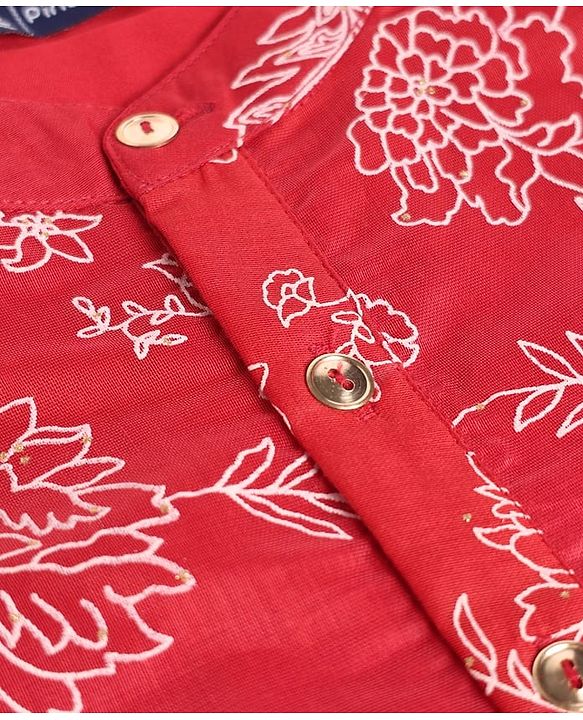 Pine Kids Woven Full Sleeves Kurta and Pyjama with Floral Print in Red for 4-5 Years