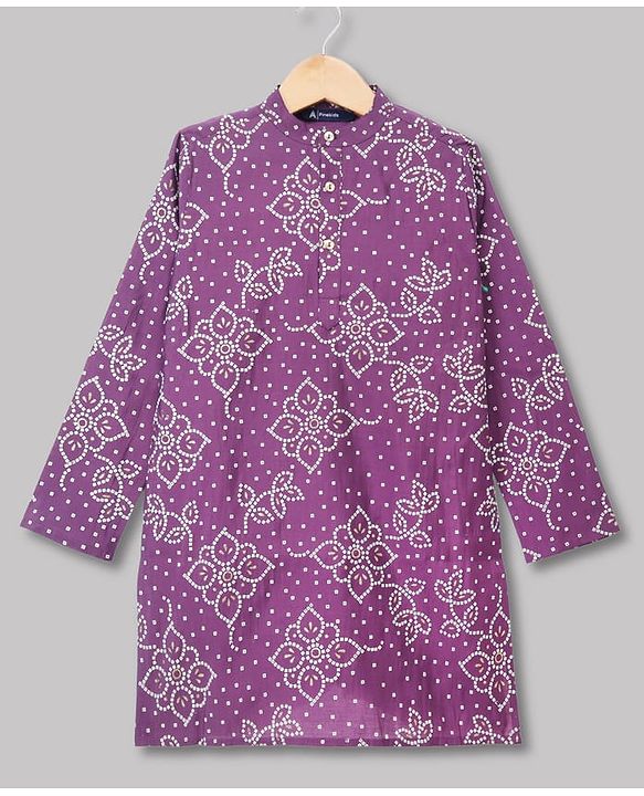 Pine Kids Woven Full Sleeves Kurta Pyjama Set with Full Length and Floral Print in Lilac for 4-5 Years