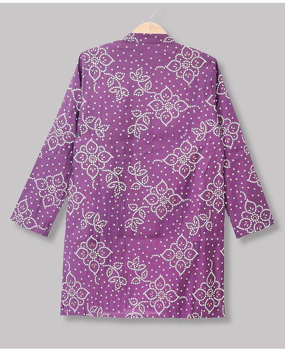 Pine Kids Woven Full Sleeves Kurta Pyjama Set with Full Length and Floral Print in Lilac for 4-5 Years