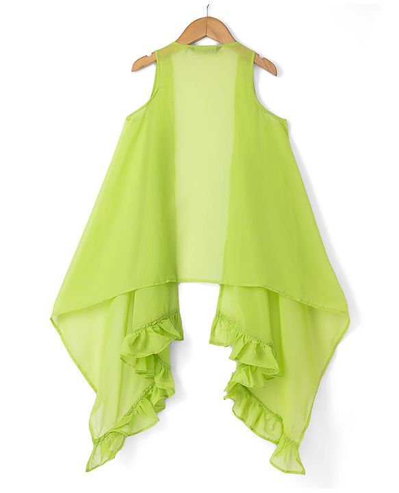 Pine Kids Woven Sleeveless Ethnic Top and Palazzo and Ethnic Jacket with Full Length and Floral Sequins in Light Green