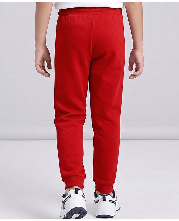 Pine Active Cotton Knit Full Length Solid Coloured Champion Printed Track Pant - Red