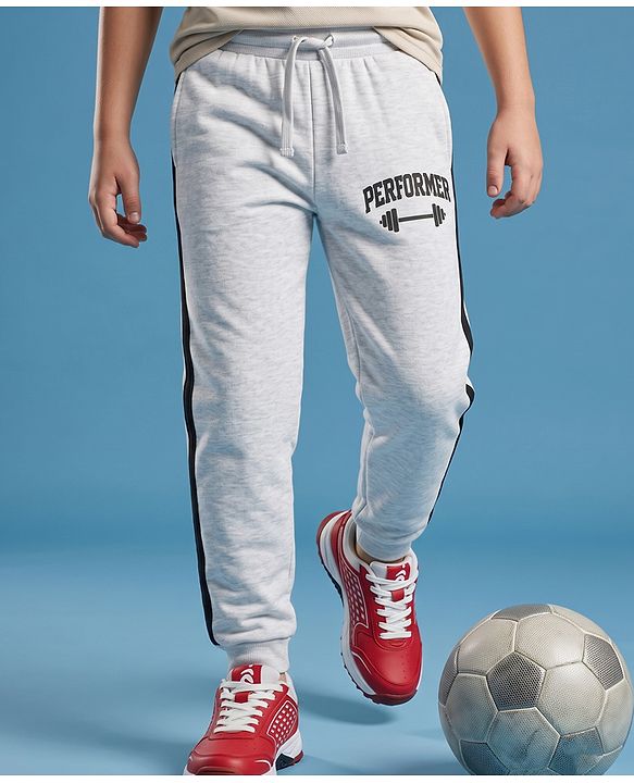 Pine Active Cotton Knit Full Length Solid Coloured Performer Printed Track Pant - Grey