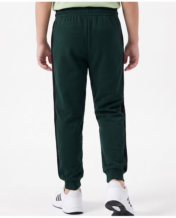Pine Active Cotton Knit Full Length Solid Coloured Runner Printed Track Pant - Green