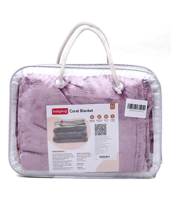 Babyhug Super Soft Coral Fleece Baby Blanket Lavender| Soft & Cozy| Baby Safe| Machine Washable| Travel Friendly| Baby Bedding| Warm Blanket for Newborns & Babies