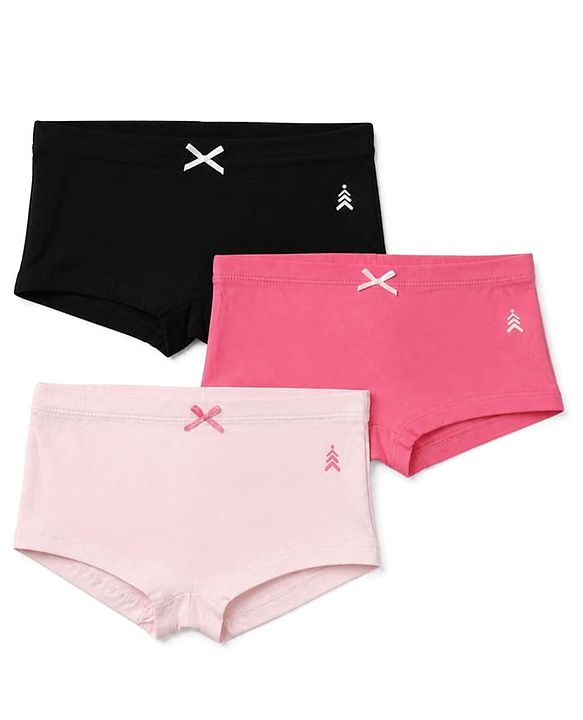 Pine Kids Cotton Elastane Knit Bloomers with Bow Applique Pack of 3 - Light Pink Black Pink