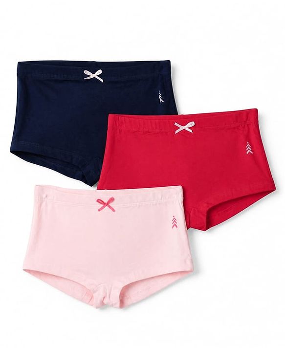 Pine Kids Cotton Mix Knit Bloomers Set With Bow Applique Pack of 3 - Red, Black & Pink