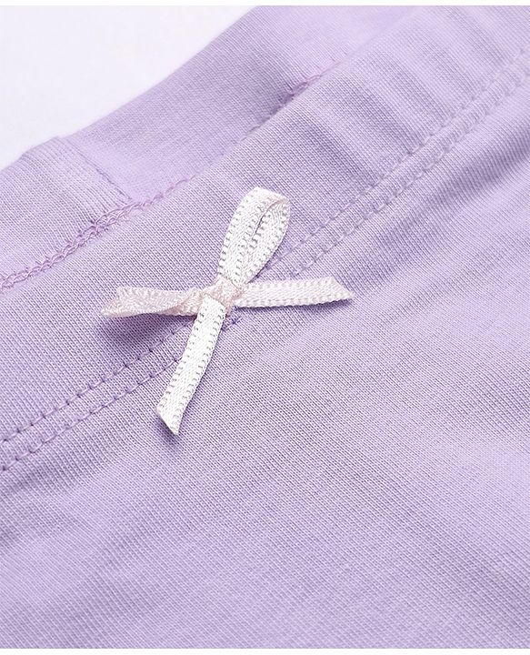 Pine Kids Cotton Elastane Knit Bloomers With Bow Applique Pack of 3 - Lavender & Light Blue