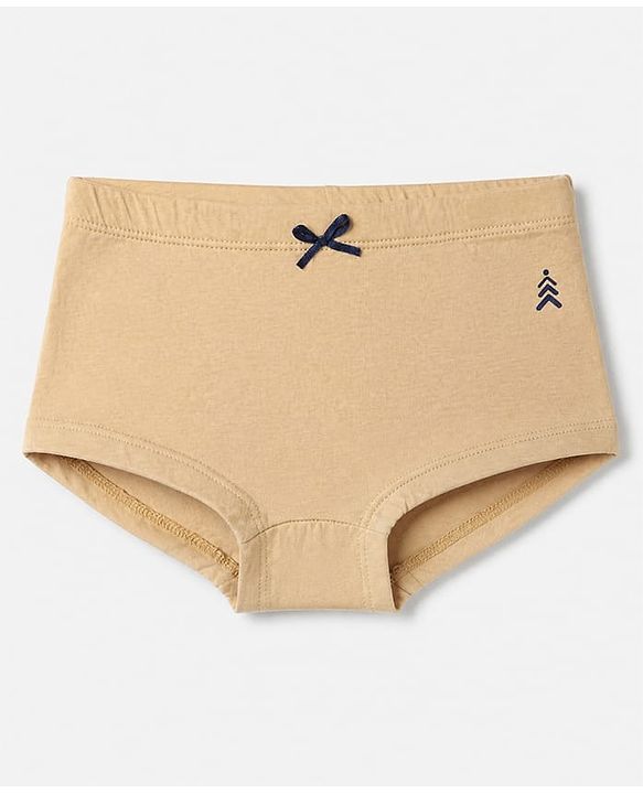 Pine Kids Cotton Lycra Knit Solid Panties Bow Detailing Pack of 3 - Brown Grey & Black