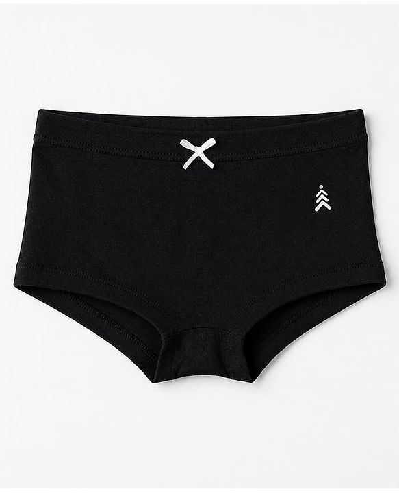 Pine Kids Cotton Lycra Knit Solid Panties Bow Detailing Pack of 3 - Brown Grey & Black