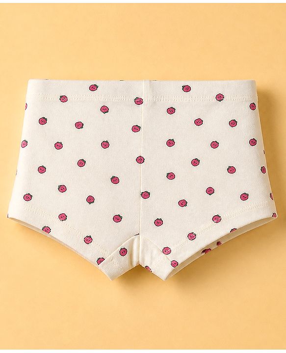 Pine Kids Cotton Elastane Knit Bloomers With Strawberry Print Pack of 3 - Grey & White