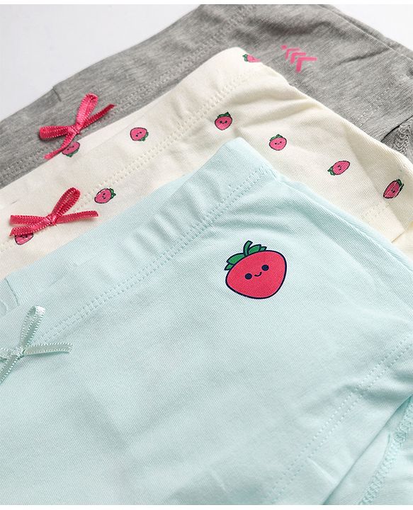 Pine Kids Cotton Elastane Knit Bloomers With Strawberry Print Pack of 3 - Grey & White