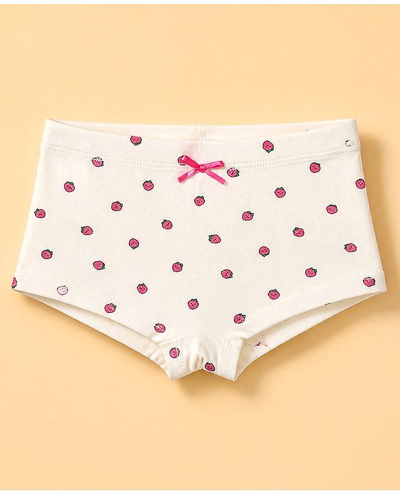 Pine Kids Cotton Elastane Knit Bloomers With Strawberry Print Pack of 3 - Grey & White