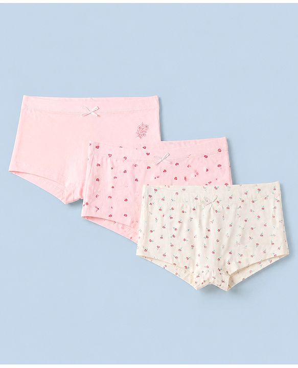 Pine Kids Cotton Knit Bloomers with Floral Print Pack of 3 - White & Pink