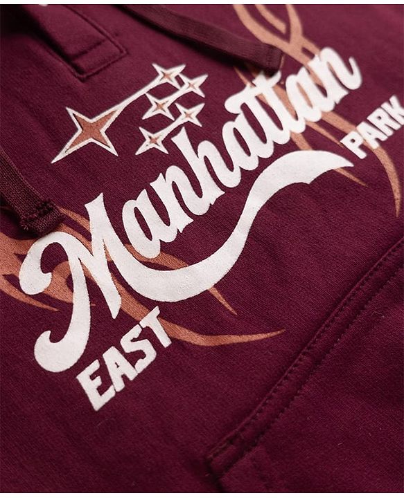 Pine Kids Cotton Mix Knit Sweatshirt with Full Sleeves and Manhattan East Park Print in Maroon