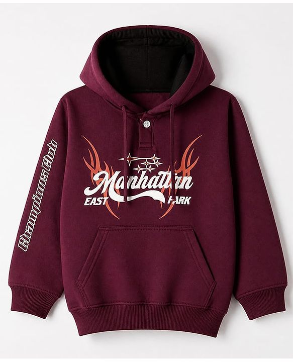 Pine Kids Cotton Mix Knit Sweatshirt with Full Sleeves and Manhattan East Park Print in Maroon