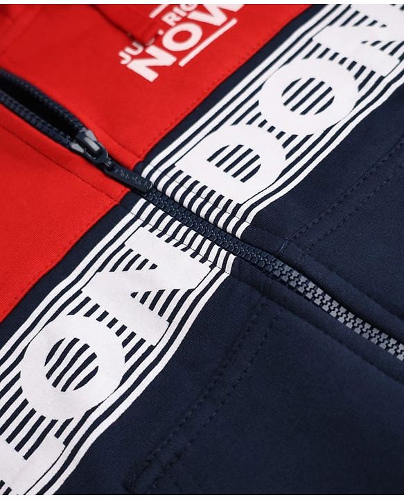 Pine Kids Cotton Mix Knit Sweatshirt with Full Sleeves and London Slogan Print in Navy Blue