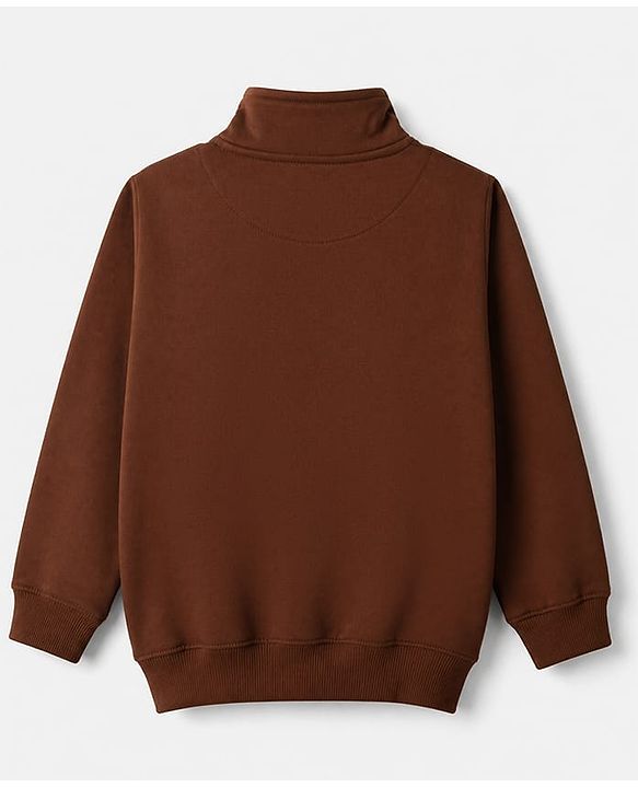 Pine Kids Cotton Mix Knit Sweatshirt with Full Sleeves and Hike Print in Brown