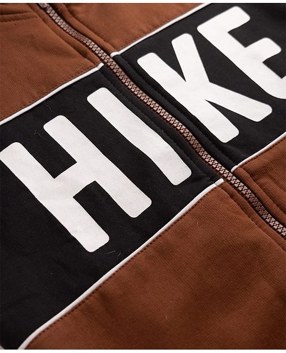 Pine Kids Cotton Mix Knit Sweatshirt with Full Sleeves and Hike Print in Brown