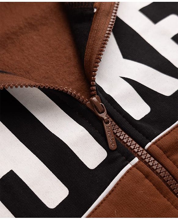 Pine Kids Cotton Mix Knit Sweatshirt with Full Sleeves and Hike Print in Brown