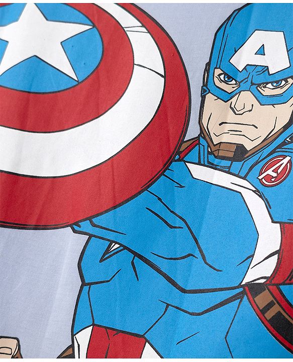 Pine Kids Marvel 100% Cotton Single Jersey Knit T-Shirts with Half Drop Shoulder Sleeves and Front & Back Captain America Print - Light Blue