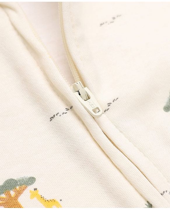 Babyhug Cotton Knit Full Sleeves Sleep Suit with Giraffe Elephant & Trees Print - Off White