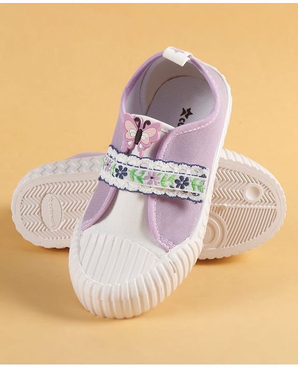 Cute Walk by Babyhug Velcro Closure Casual Shoes With Floral Embroidery & Butterfly Applique - Purple