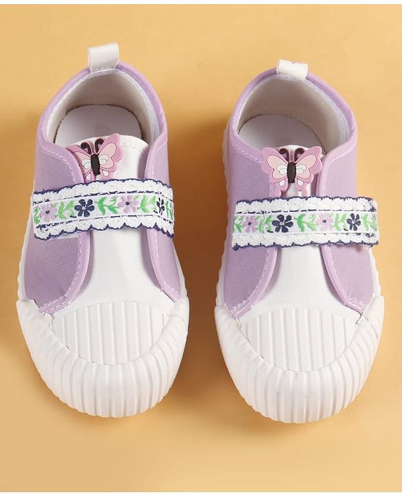 Cute Walk by Babyhug Velcro Closure Casual Shoes With Floral Embroidery & Butterfly Applique - Purple