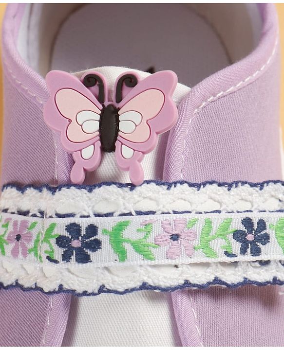 Cute Walk by Babyhug Velcro Closure Casual Shoes With Floral Embroidery & Butterfly Applique - Purple