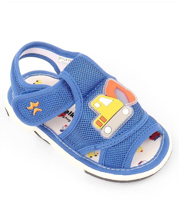 Cute Walk by Babyhug Velcro Closure Musical Sandals with Vehicle Applique - Blue
