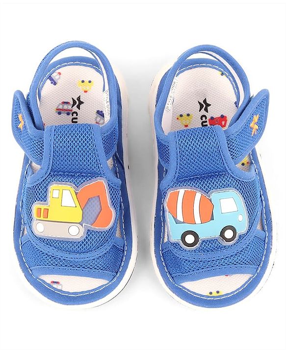 Cute Walk by Babyhug Velcro Closure Musical Sandals with Vehicle Applique - Blue