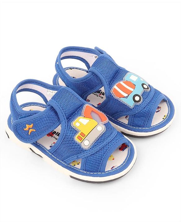 Cute Walk by Babyhug Velcro Closure Musical Sandals with Vehicle Applique - Blue