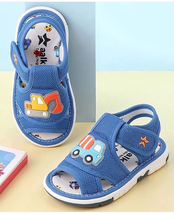 Cute Walk by Babyhug Velcro Closure Musical Sandals with Vehicle Applique - Blue