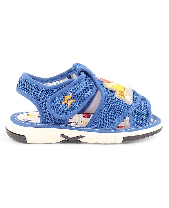 Cute Walk by Babyhug Velcro Closure Musical Sandals with Vehicle Applique - Blue