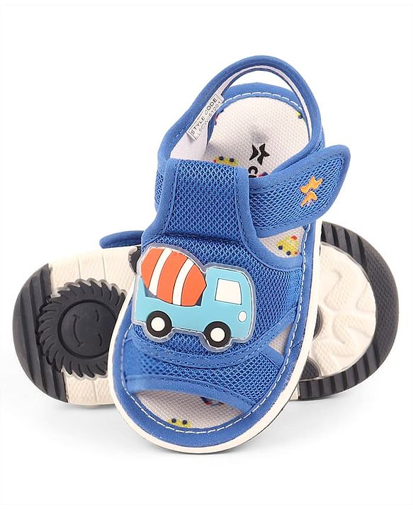 Cute Walk by Babyhug Velcro Closure Musical Sandals with Vehicle Applique - Blue