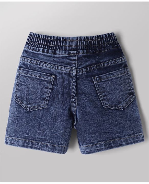Babyhug Cotton Mixes Single Jersey Knit Half Sleeves T-Shirt and Denim Short Set with Landscape Print - White & Blue