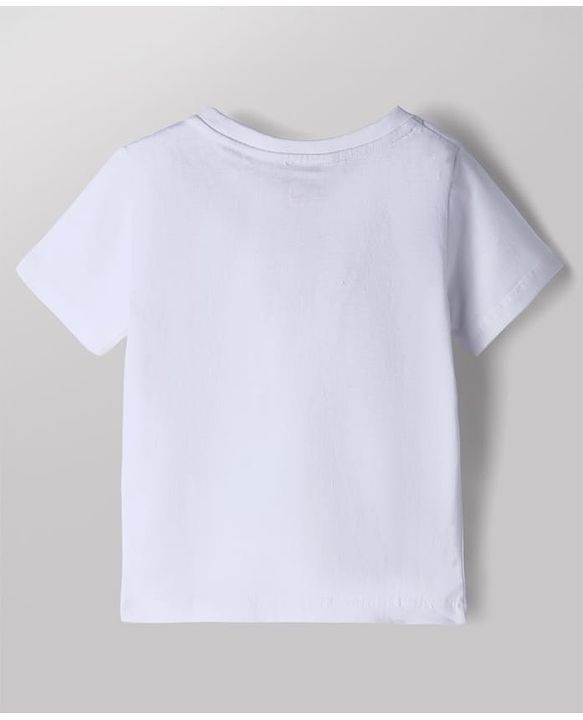 Babyhug Cotton Mixes Single Jersey Knit Half Sleeves T-Shirt and Denim Short Set with Landscape Print - White & Blue