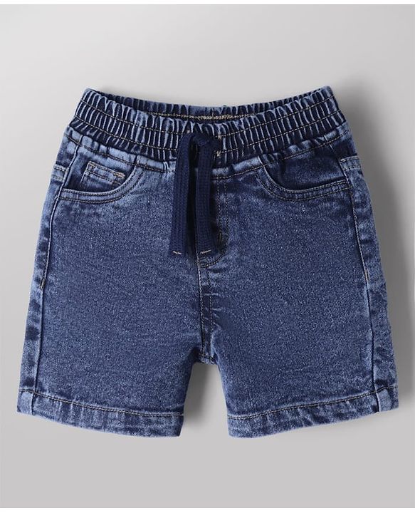 Babyhug Cotton Mixes Single Jersey Knit Half Sleeves T-Shirt and Denim Short Set with Landscape Print - White & Blue