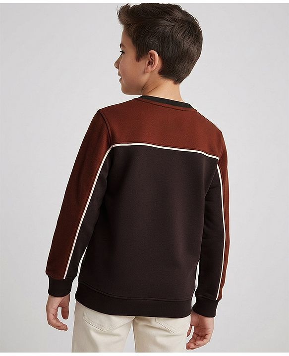 Pine Kids Cotton Knit Sweatshirt with Full Sleeves and Legendary Text Print - Brown