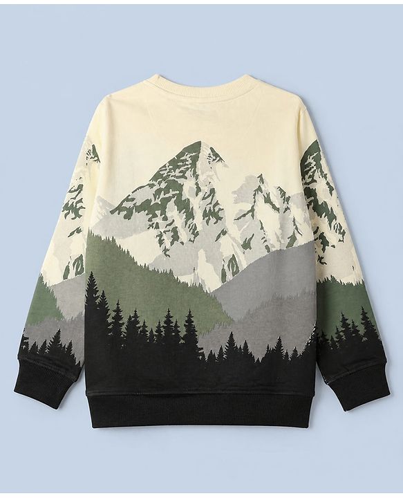 Pine Kids Cotton Mixes Knit Sweatshirt With Full Sleeves and Mountain Print - White