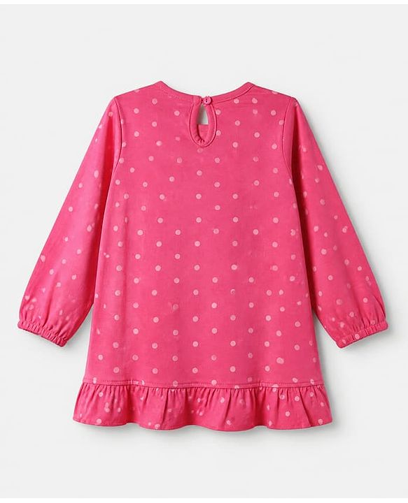 Babyhug Cotton Knit Full Sleeves Nighty With Rabit Print - Dark Pink