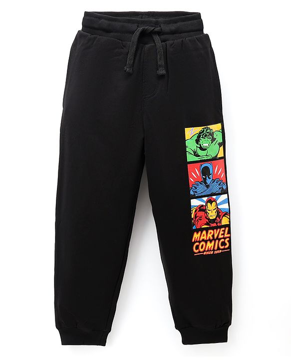 Pine Kids Marvel Single Jersey Knit Half Sleeves T-Shirts and Joggers Set With Avengers Print - Black