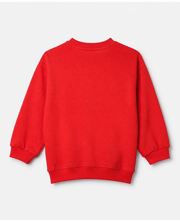 Babyhug Disney 100% Cotton Terry Knit Full Sleeves Sweatshirt and Pant Set with Minnie Mouse Graphic in Red